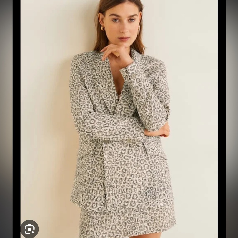 Mango Linen Leopard Blazer